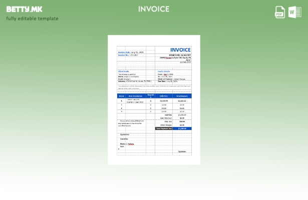Шаблон за фактура за школарина во модерен стил 1